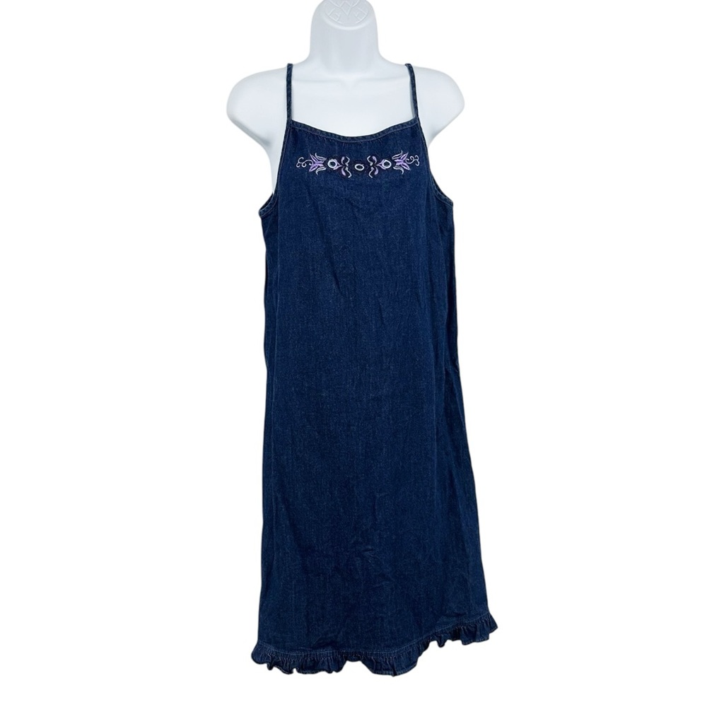 Vintage Y2K Denim Floral Midi Dress Size 8 Fairycore Whimsical Early 2000s